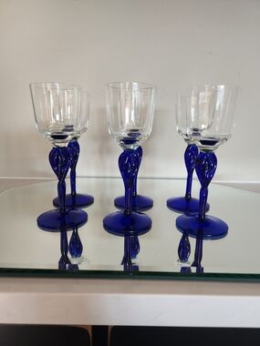 Set of 6 Cobalt Blue Twisted Stemmed Cordial Glasses 4oz